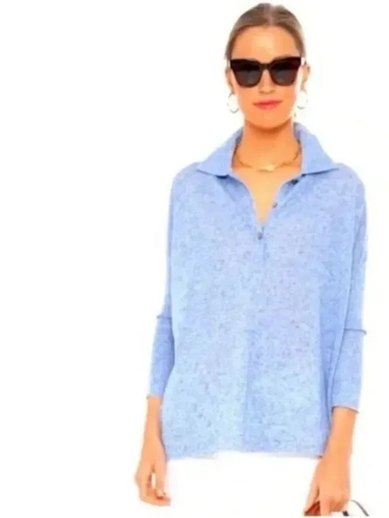 Tuckernuck Tops - Tuckernuck Women’s Clayton 3/4 Sleeve Knit Polo, Chambray, Size XS/S